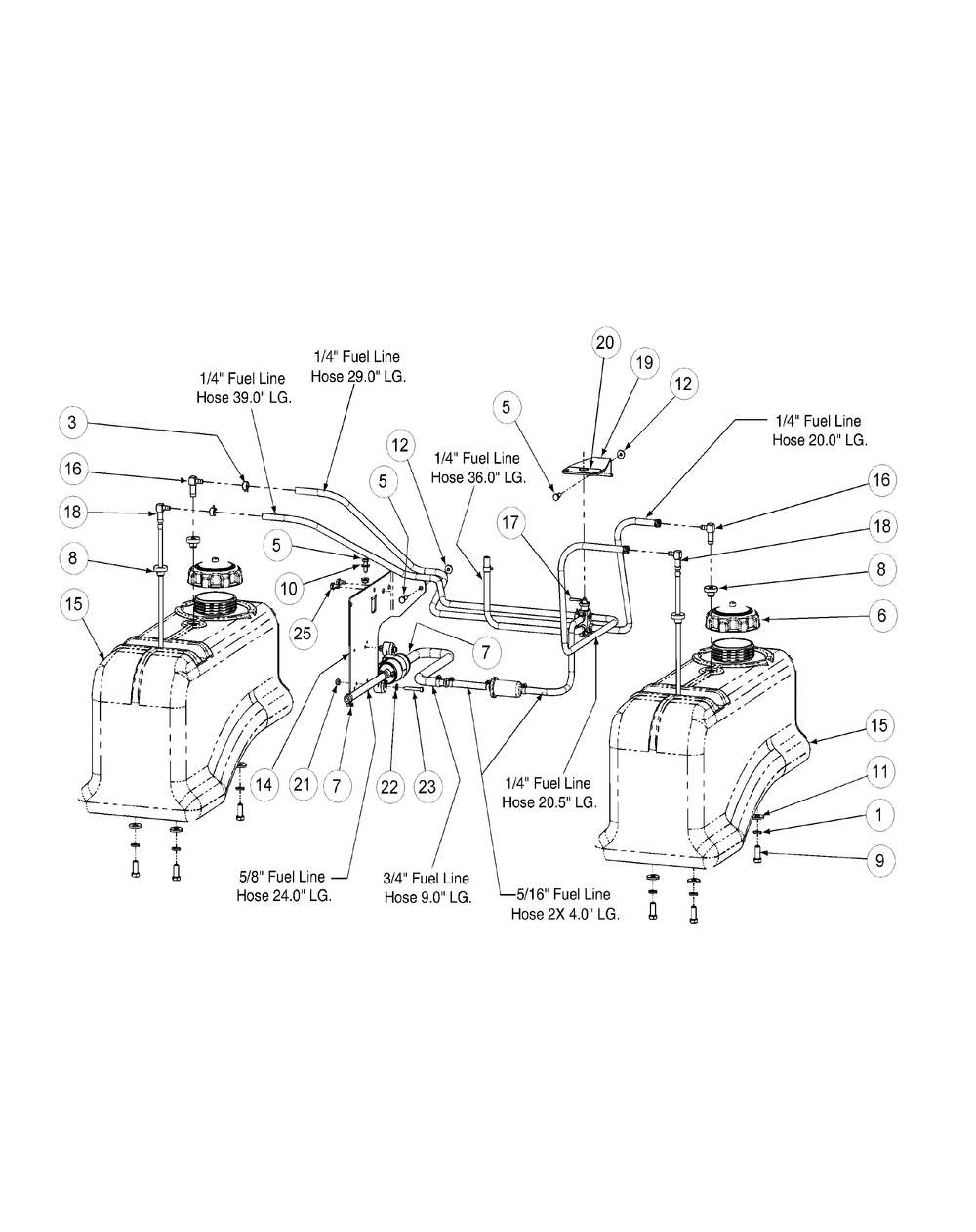Fuel Tank Assembly Diagram and Parts List for M72-KW LC-53BB5GFZ750-29HP-DFI-OHV-LC Cub Cadet Lawn Tractor